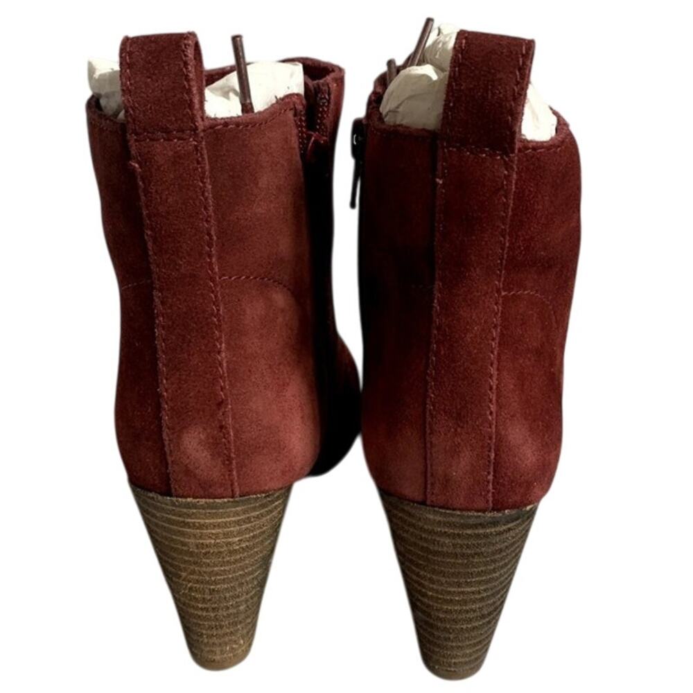 Classic Casual Chic Preppy Burgundy Suede Lace-Up Wedge Ankle Booties | 6 - Picture 2 of 3